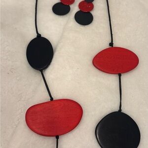 Red and Black Necklace and Earrings Set